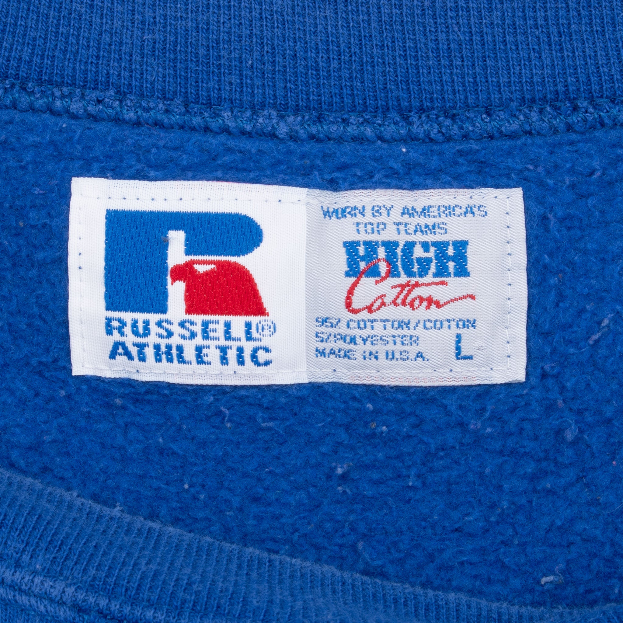 Vintage Russell Athletic Blue Blank Heavyweight Sweatshirt 1990S Size Large Made In Usa