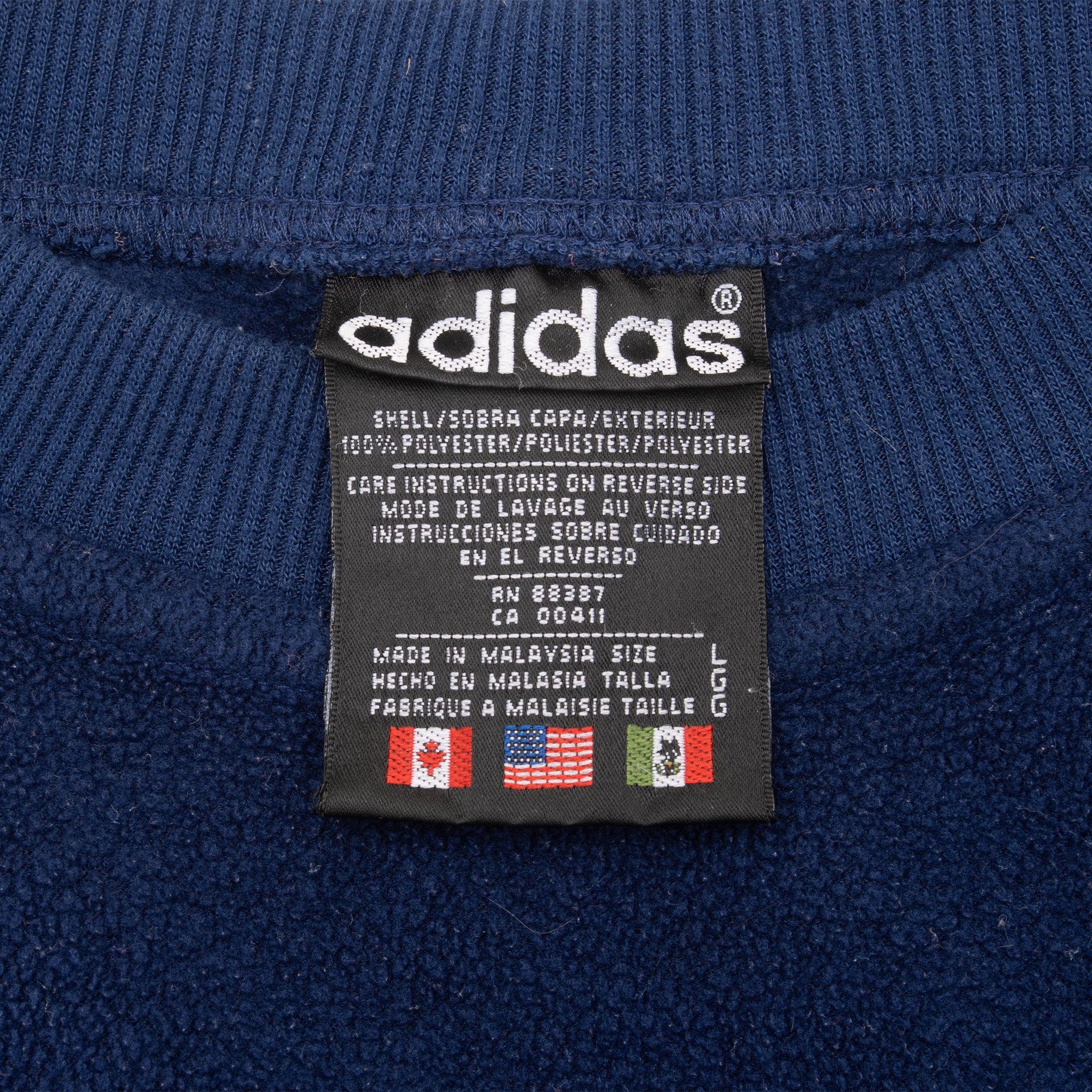 Vintage Adidas Navy Blue Fleece Crewneck Sweatshirt 1990S Size Large