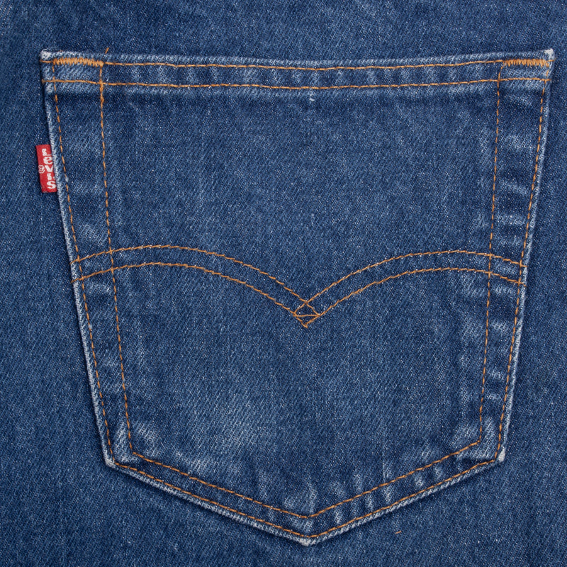 Beautiful Indigo Levis 505 Jeans Made in USA with a medium blue wash.  Size on Tag 32X34 Actual Size 32X33 Back Button #552