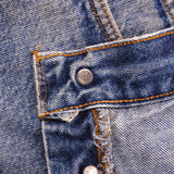 Beautiful Indigo Levis 501 Jeans before mid 1980's with Selvedge Made in USA with a medium blue wash, a nice contrast of light and medium blue and some light Whiskers.  Size on Tag 36X?  ACTUAL SIZE 34X31  Back Button #?