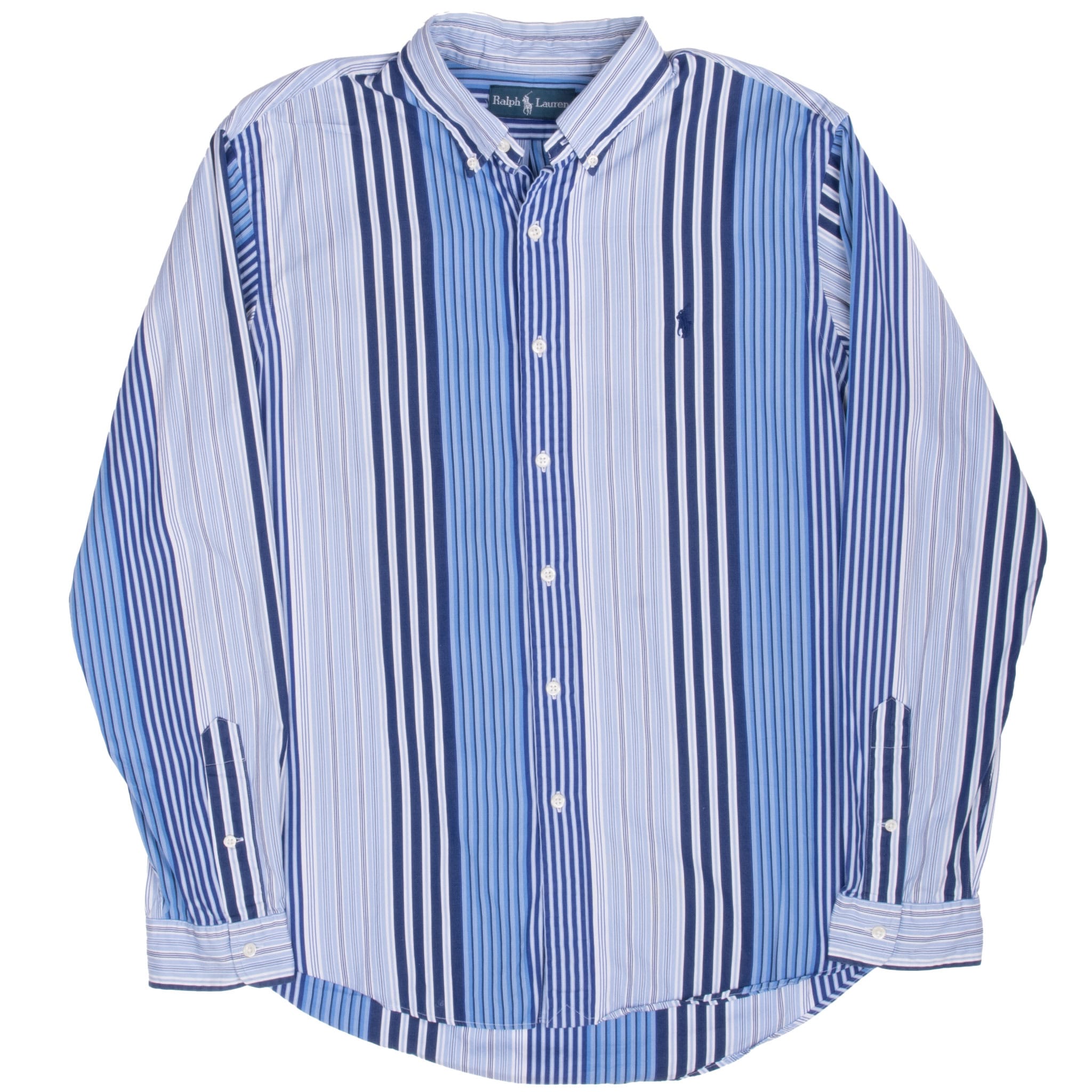 VINTAGE POLO RALPH LAUREN BLUE STRIPED SHIRT 1990S SIZE LARGE