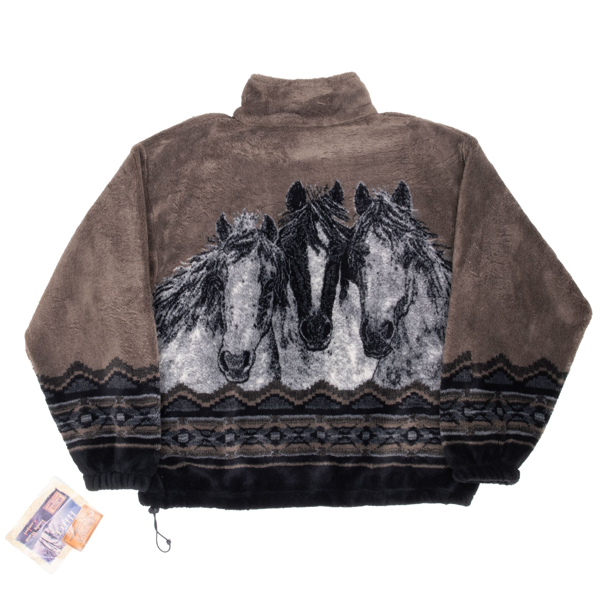 Vintage Animal Print Wild Horses Outback Fleece Jacket Size Large Deadstock