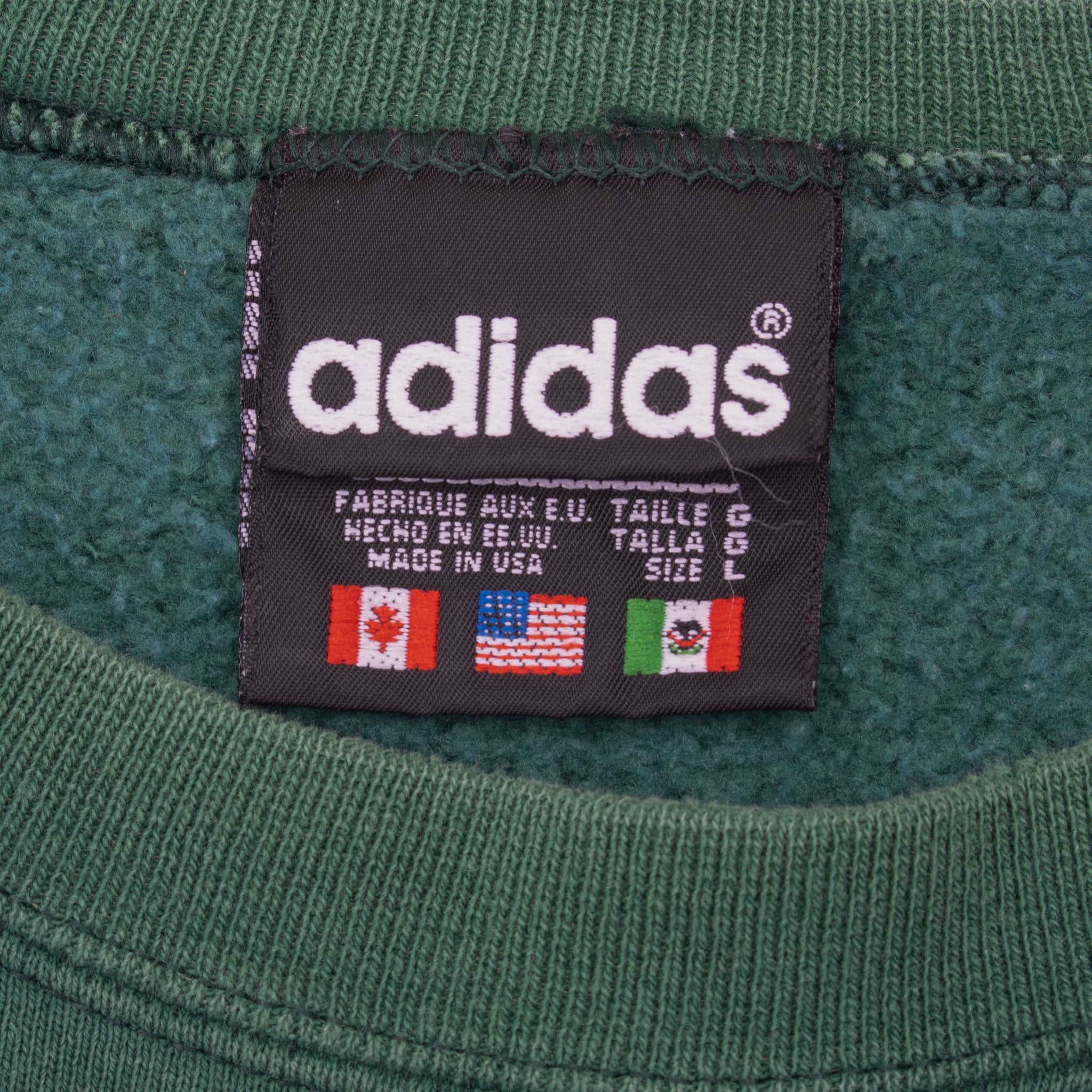 Vintage Adidas Spellout Green Crewneck Sweatshirt 1990S Size Large Made In USA