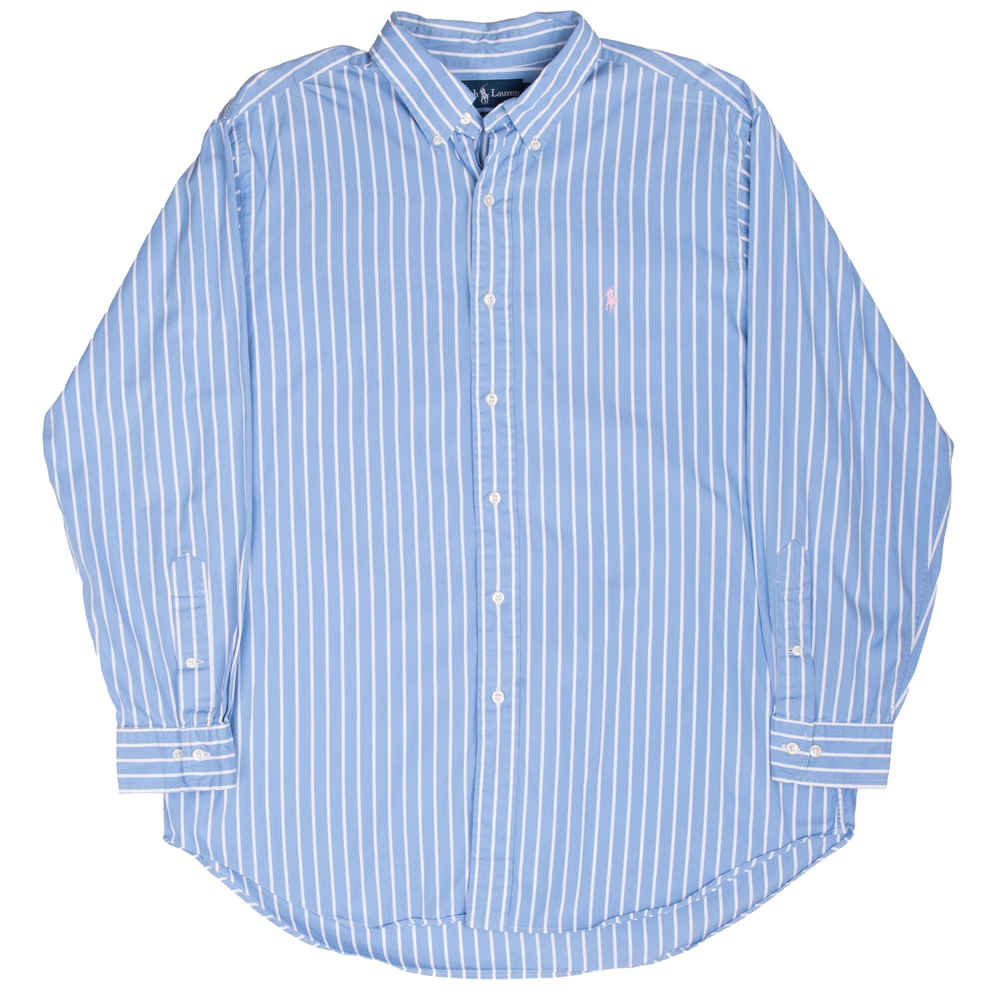 Vintage Ralph Lauren Blue Striped Shirt 1990S Size Large 16 1/2 X 32- 33