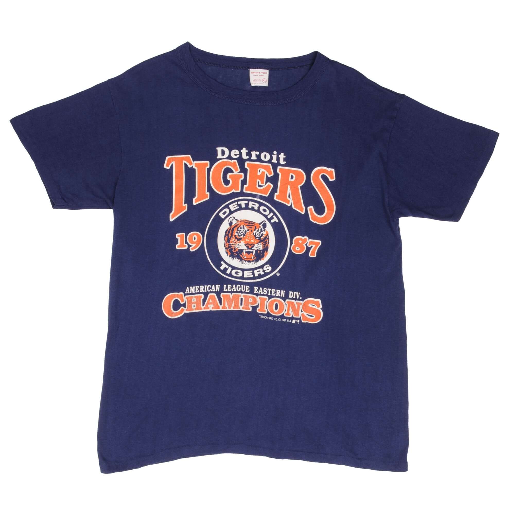 Vintage MLB Detroit Tigers Champions 1987 Tee Shirt Size Large Made In USA With Single Stitch Sleeves
