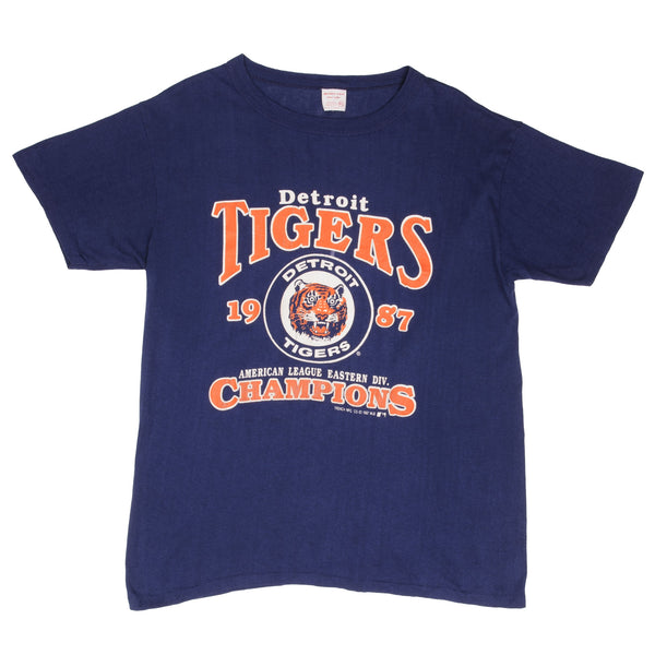 Vintage MLB Detroit Tigers Champions 1987 Tee Shirt Size Large Made In USA With Single Stitch Sleeves