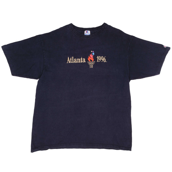 Vintage Champion Atlanta Olympics 1996 Embroidered Tee Shirt Size XL With Single Stitch Sleeves Made In USA