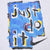 Close-up of blue painted Just Do It graphic with black Nike Swoosh on grey T-shirt