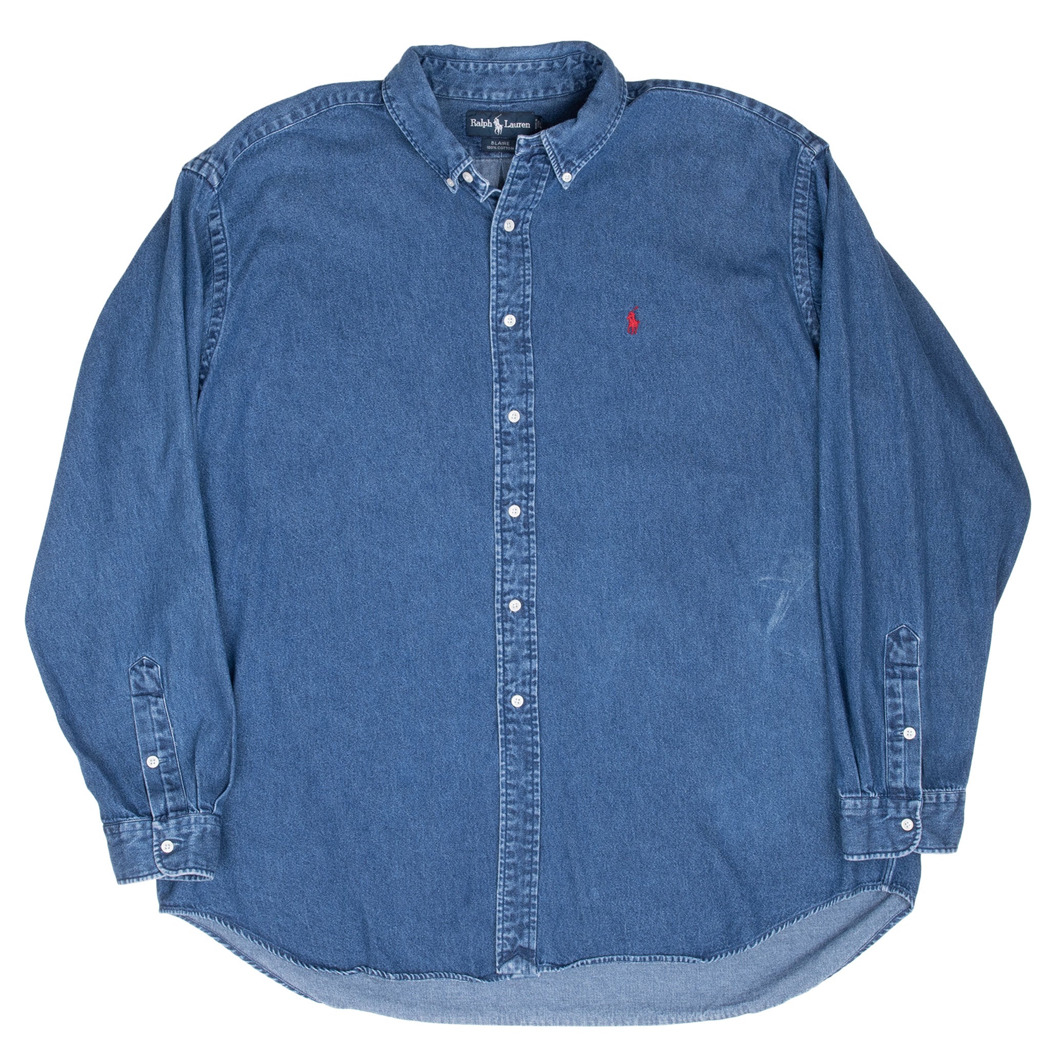 Vintage Polo Ralph Lauren Blue Denim Shirt 1990S Size 2XL