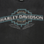 Close-up of turquoise, white, and tan Harley-Davidson Motor Cycles front print with feather details