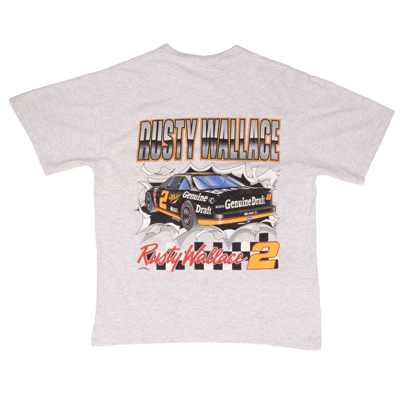 Vintage Nascar Rusty Wallace 1990S Nutmeg Tee Shirt Size XL Made In USA With Single Stitch Sleeves