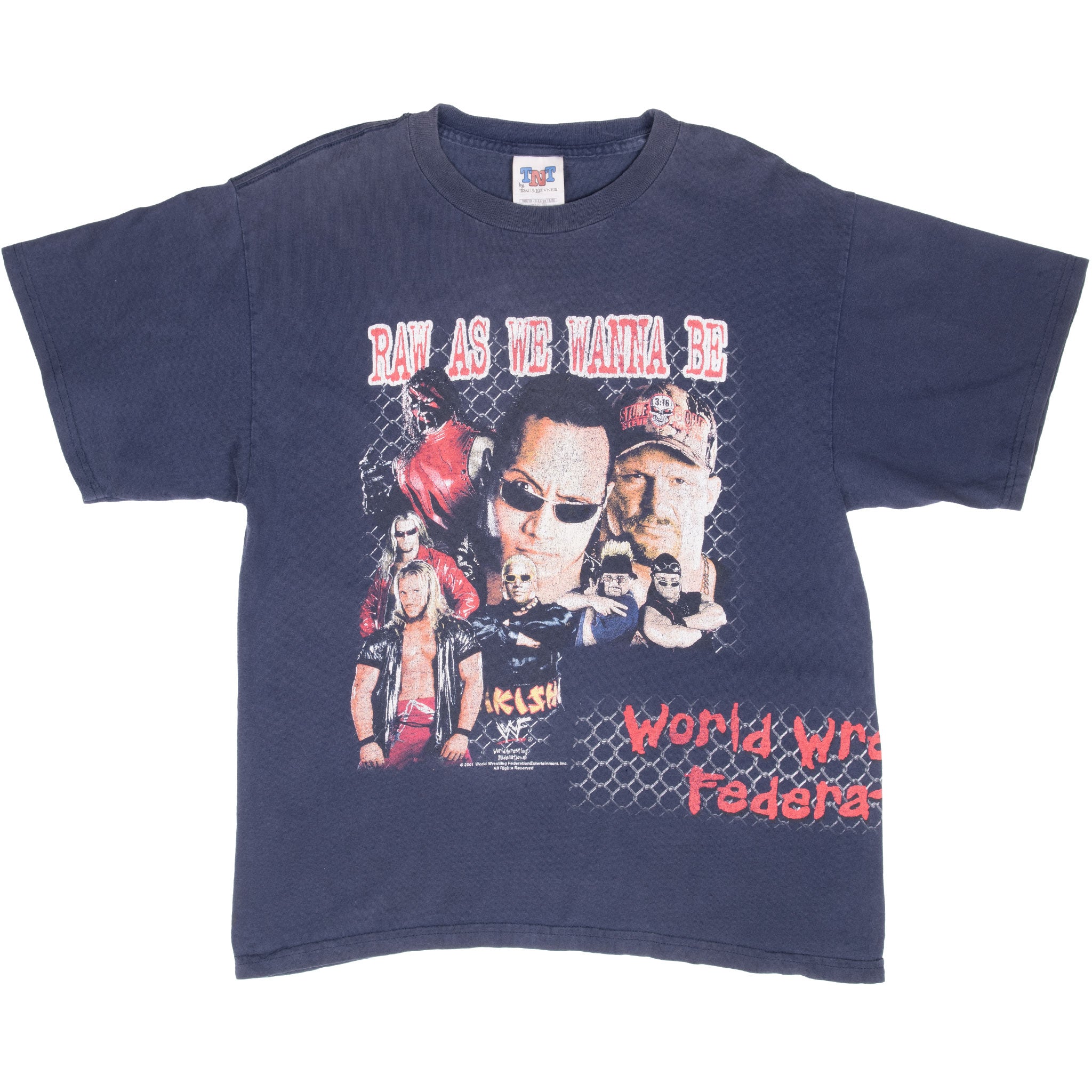 Vintage WWF WWE Raw As We Wanna Be The Rock Kane Wrestling Tee Shirt 2001 Size XL Youth