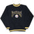 Full front of black Pittsburgh Steelers sweatshirt with striped collar, cuffs, and hem
