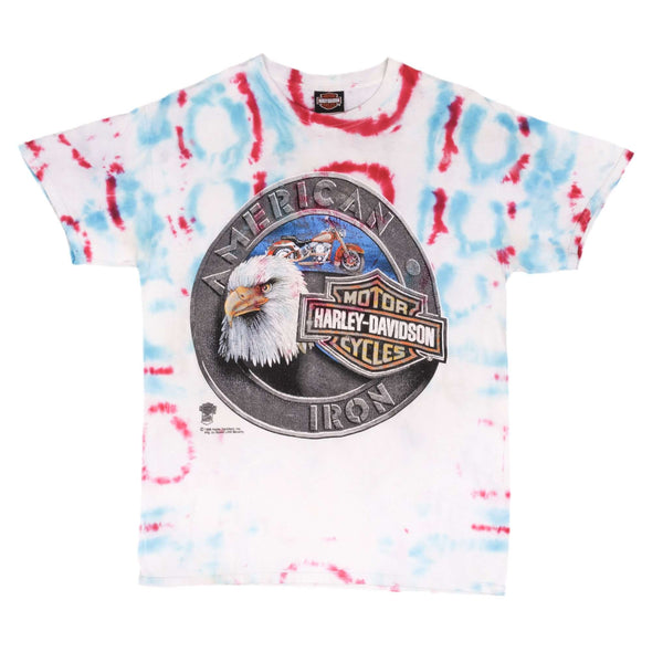Vintage Tie Dye Harley Davidson Eagle American Iron Tee Shirt 1990S Size Medium 