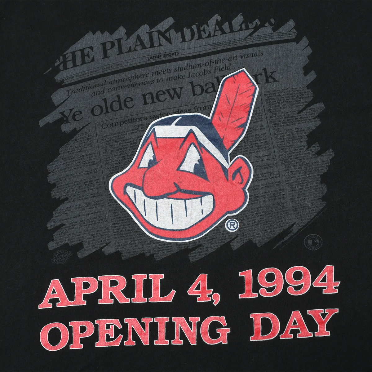Close-up of Chief Wahoo and April 4, 1994 Opening Day front print