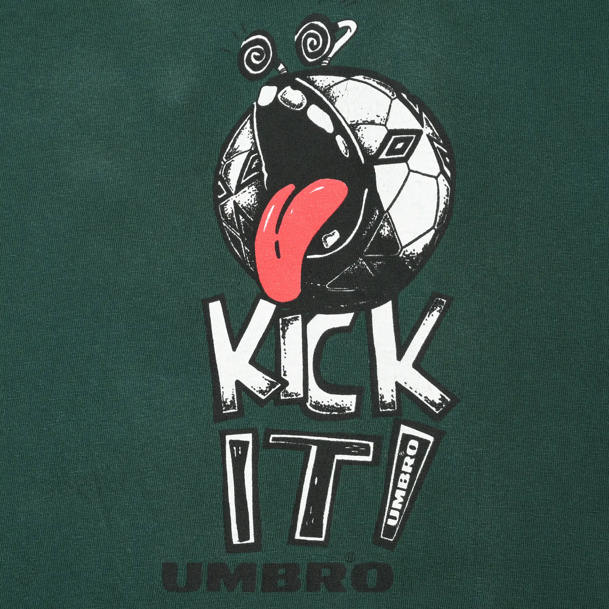 Close-up of Umbro Kick It soccer ball and tongue graphic