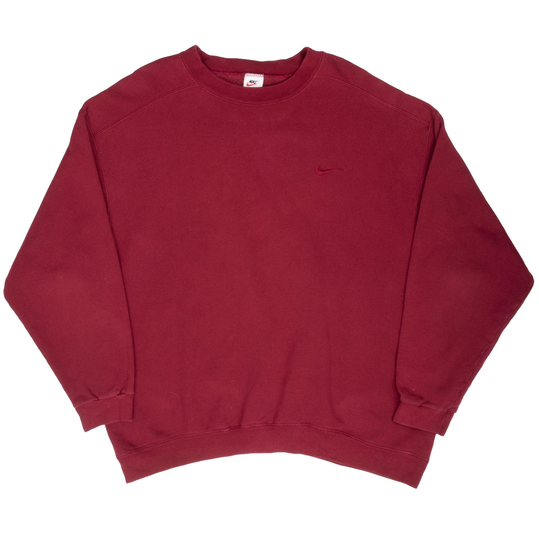 Vintage Nike Red Burgundy Classic Swoosh Sweatshirt 1990S Size XL Made In Usa