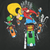 Back graphic detail with Yosemite Sam, Marvin the Martian and Pepé Le Pew on motorcycles