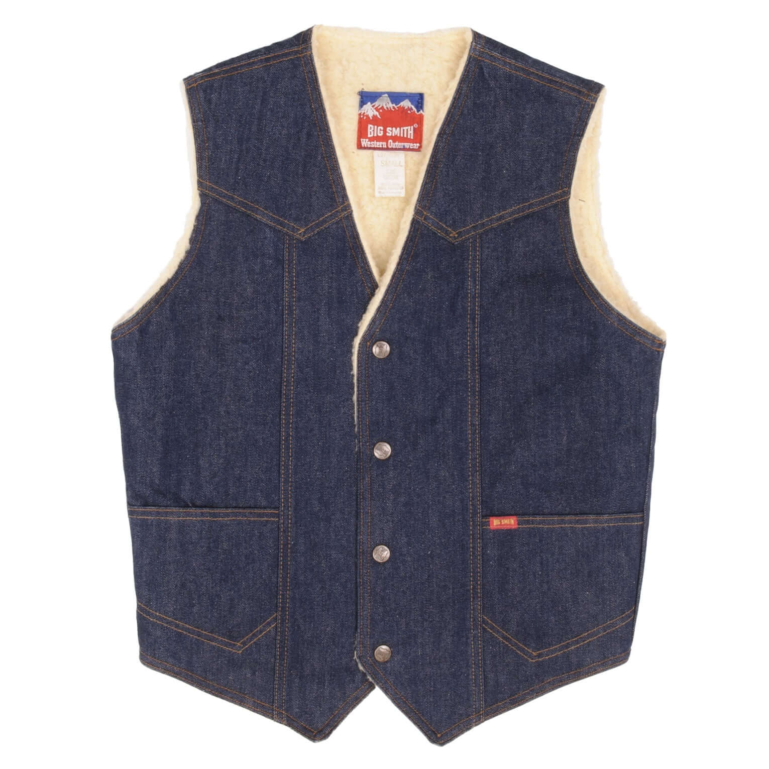 Vintage Big Smith Western Outwear Sherpa Denim Sleeveless Jacket Size Small Made In Usa 