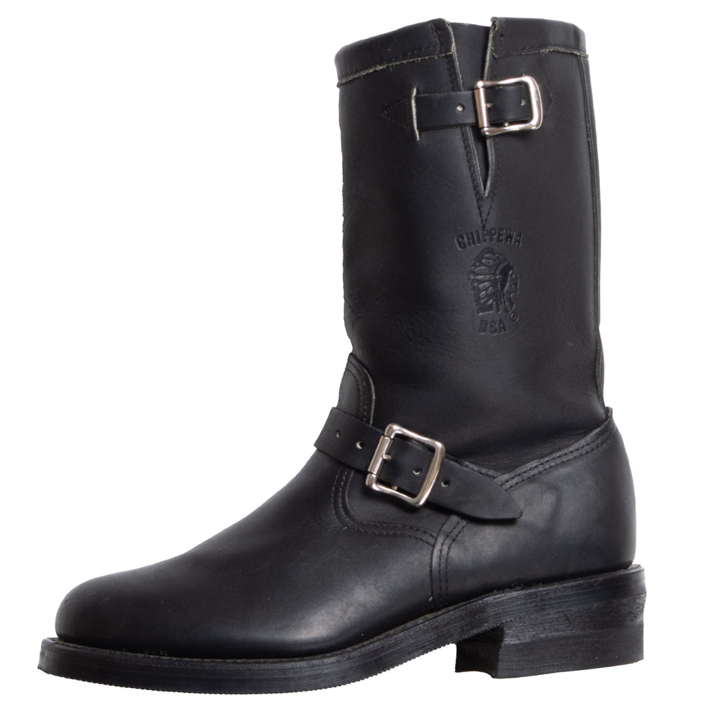 VINTAGE CHIPPEWA STEEL TOE BLACK LEATHER ENGINEER BOOTS SIZE 8.5 MADE IN USA