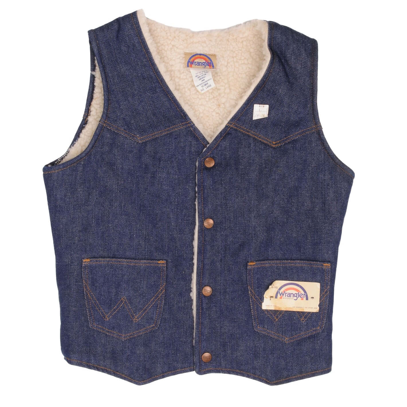 Vintage Wrangler Sherpa Denim Sleeveless Jacket Small Made In Usa Deadstock With Tags