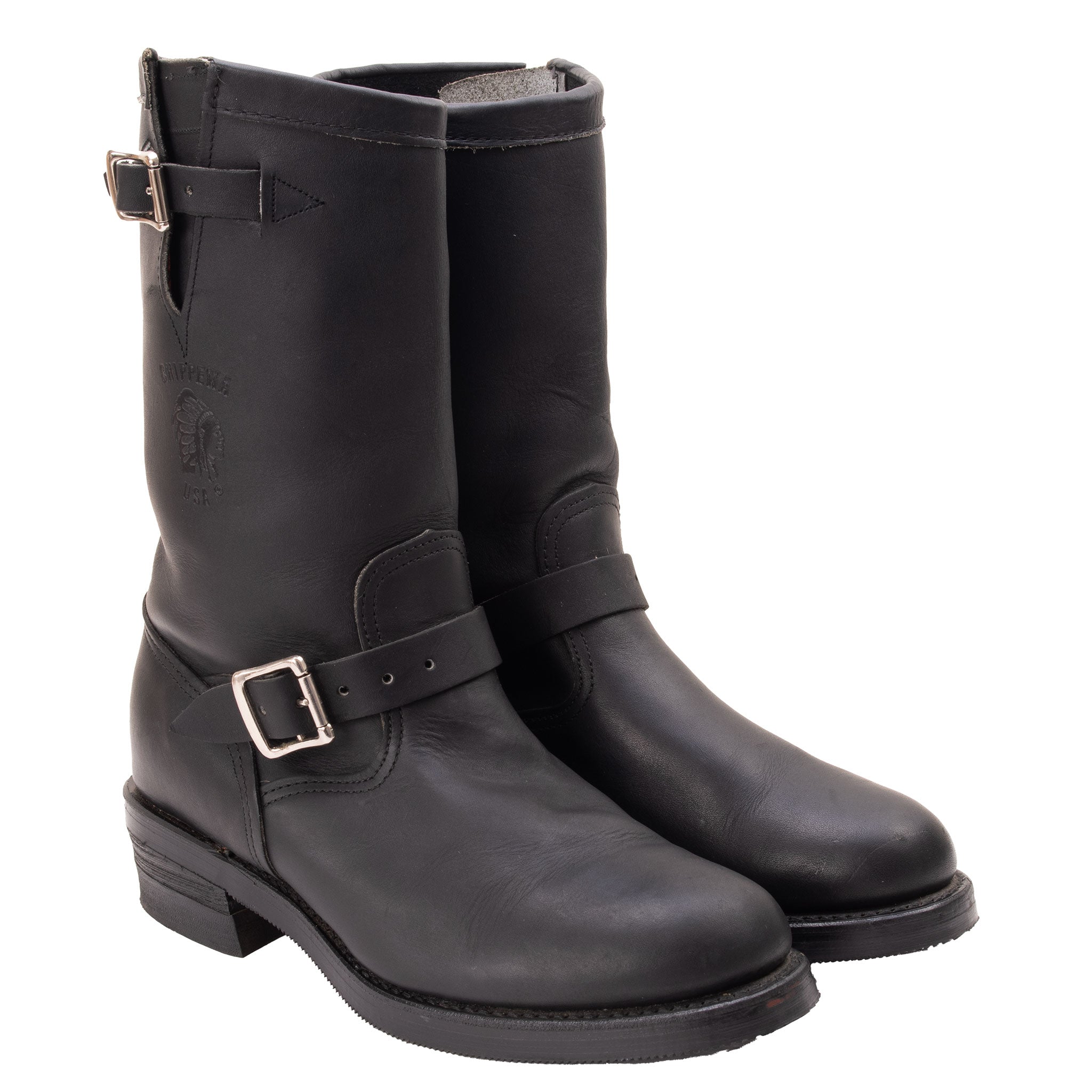 VINTAGE CHIPPEWA STEEL TOE BLACK LEATHER ENGINEER BOOTS SIZE 8.5 MADE IN USA