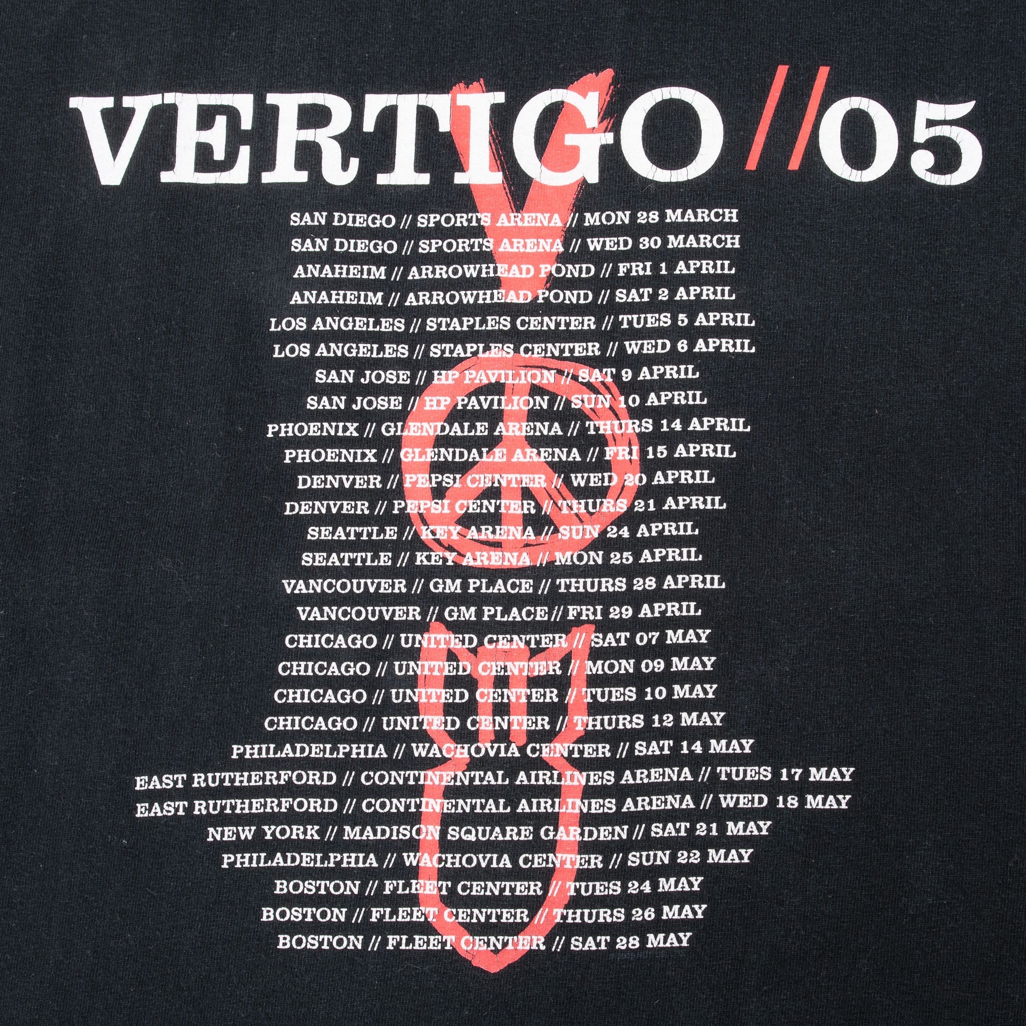 VINTAGE U2 VERTIGO TOUR 2005 TEE SHIRT SIZE 2XL MADE IN USA