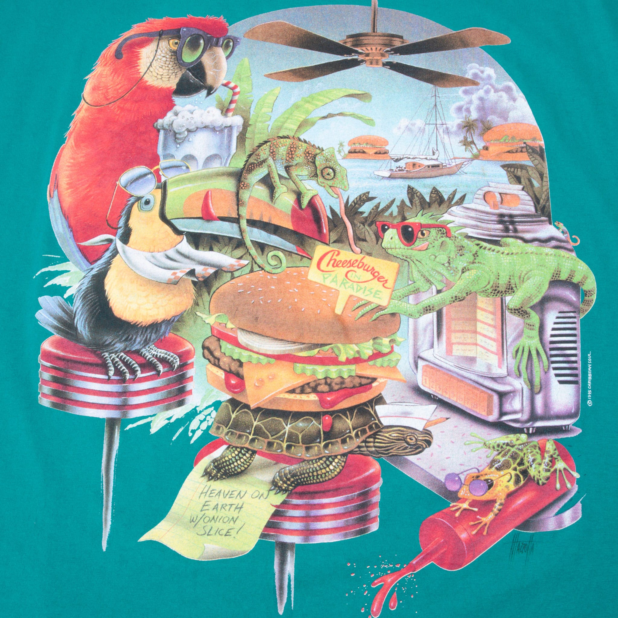 VINTAGE JIMMY BUFFETT CHEESEBURGER IN PARADISE 1995 TEE SHIRT 2XL MADE IN USA