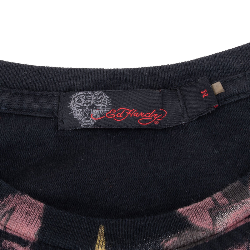 Vintage Ed Hardy All Over Print Rhine Stones Tee Shirt 2000S Medium