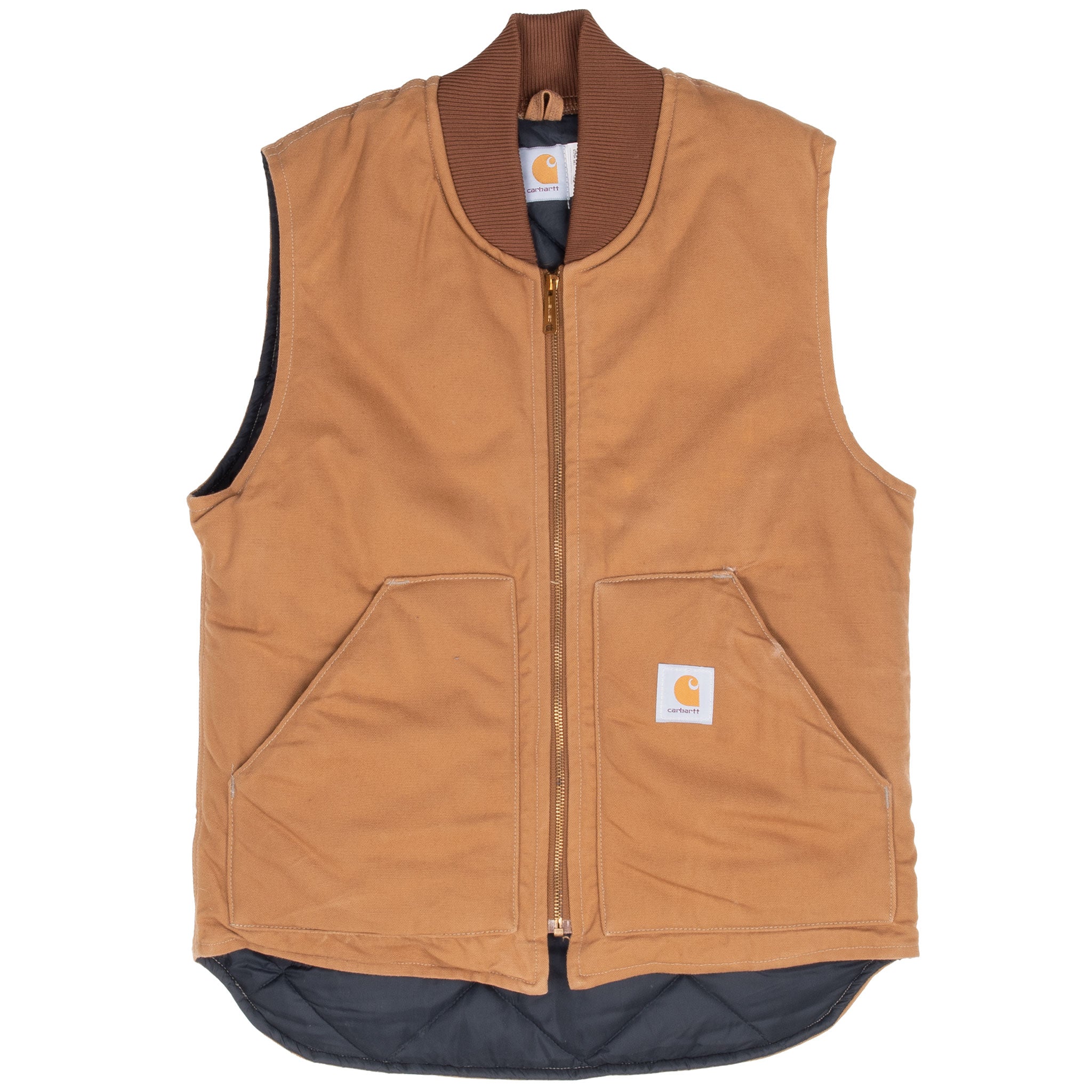 Vintage Carhartt Quilted Lined Brown Vest Jacket Vq168 1995 Size Medium Made in USA