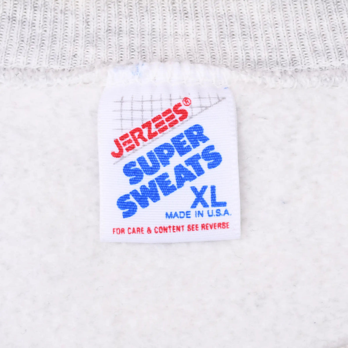 Jerzees Super Sweats XL neck label with Made in U.S.A. text