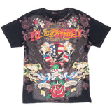 Vintage Ed Hardy All Over Print Rhine Stones Tee Shirt 2000S Medium