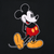 Close-up of velvet Mickey Mouse graphic on black sweatshirt