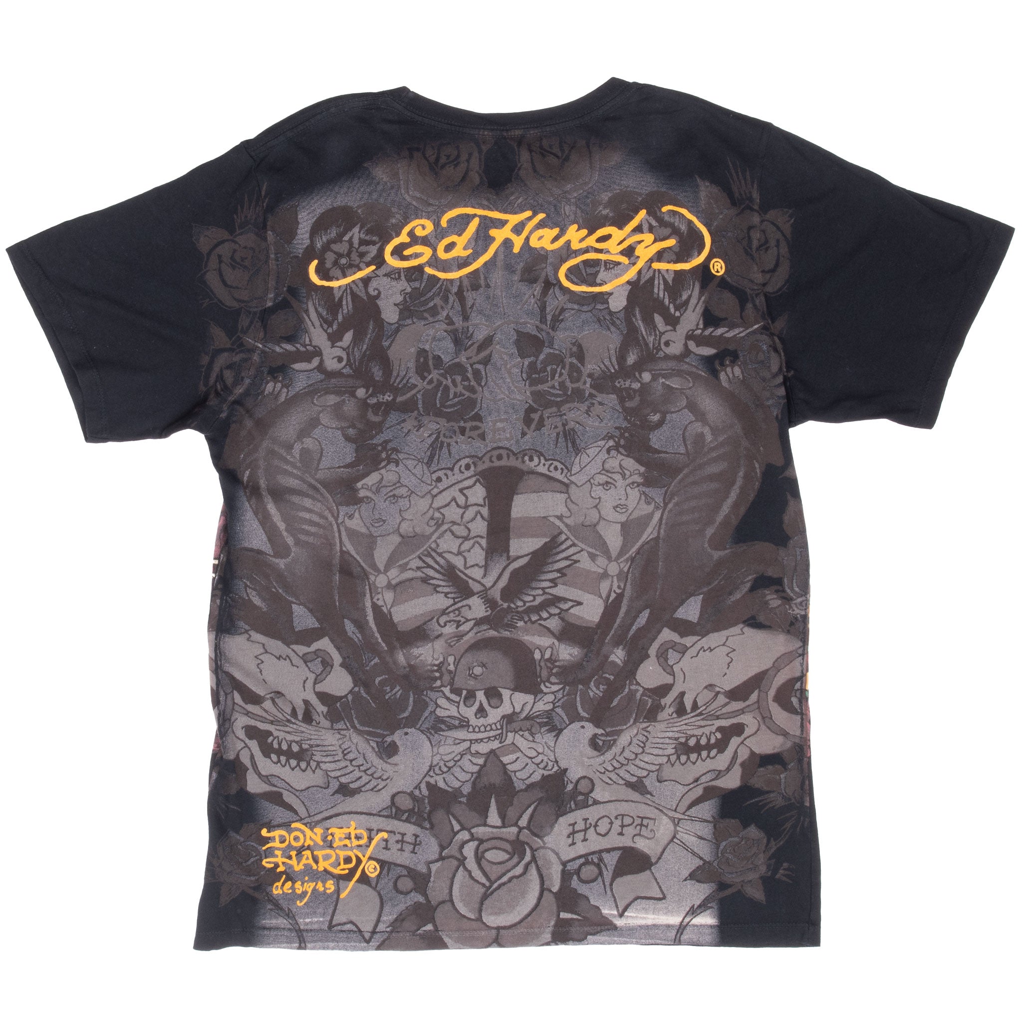 Vintage Ed Hardy All Over Print Rhine Stones Tee Shirt 2000S Medium