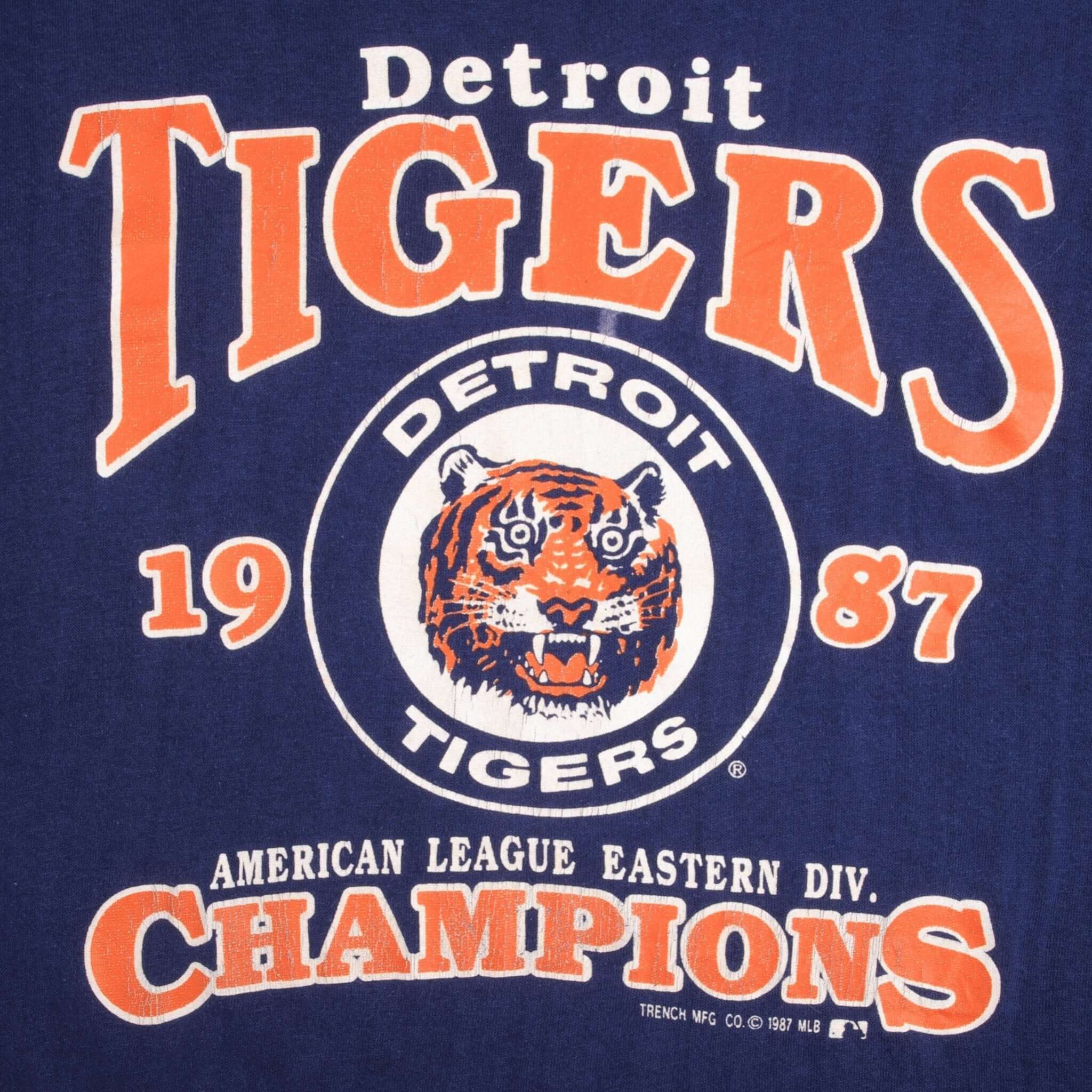 Vintage MLB Detroit Tigers Champions 1987 Tee Shirt Size Large Made In USA With Single Stitch Sleeves
