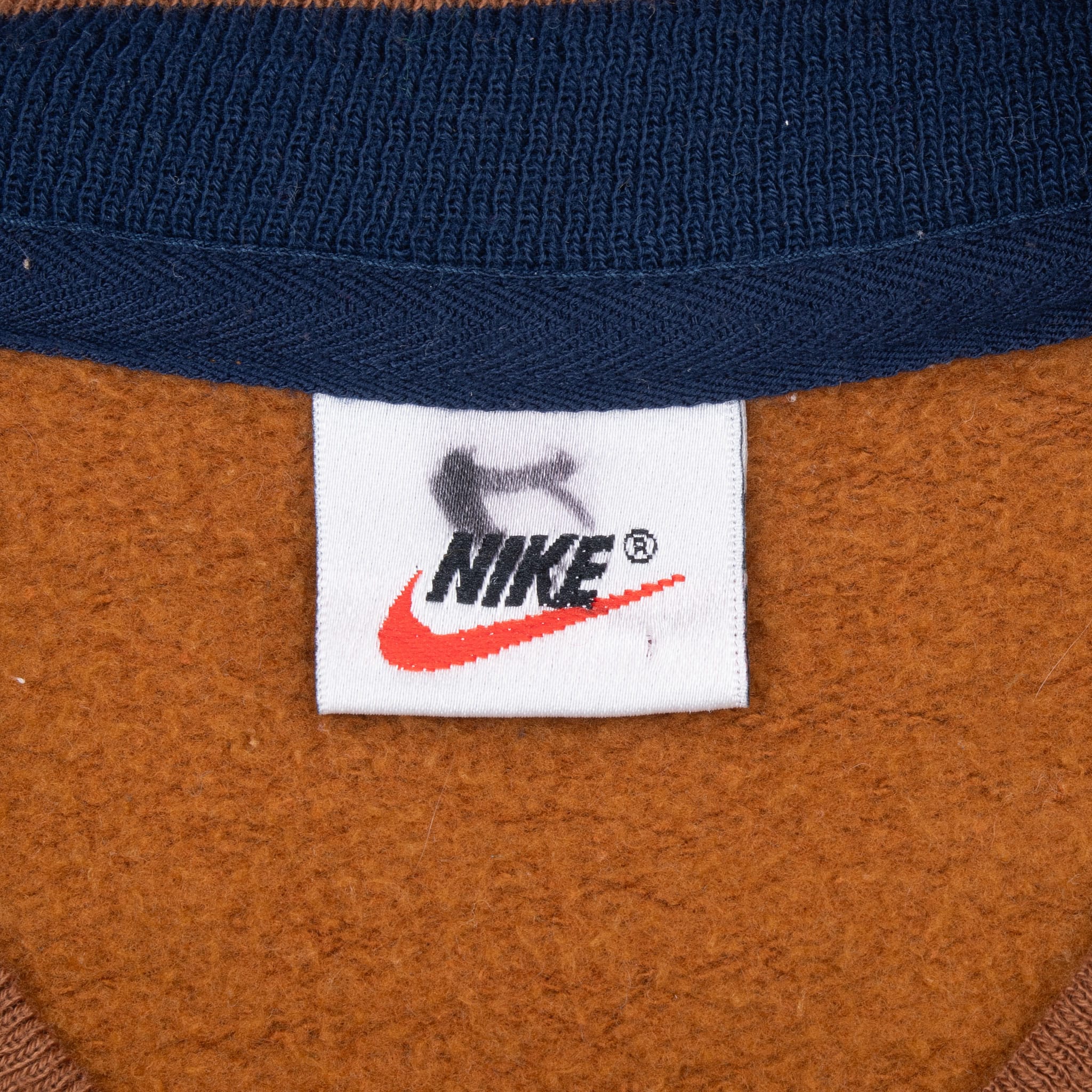 VINTAGE NIKE BIG SWOOSH EMBROIDERED BROWN SWEATSHIRT 1990S SIZE XL