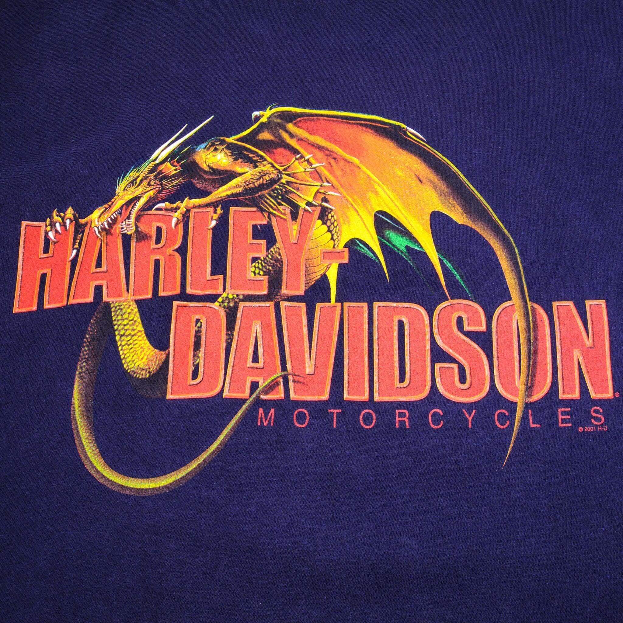 Vintage Harley Davidson Dragon Oak Lawn Illinois 2001 Tee Shirt Size XL Made In Usa 