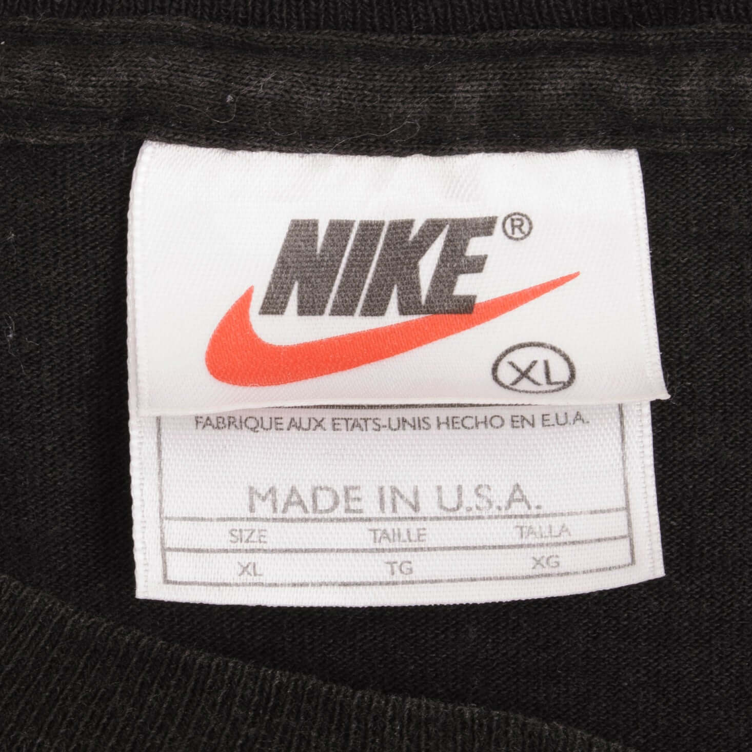 Vintage Nike Classic Swoosh Black Tee Shirt Size 1990s Size XL Made In USA