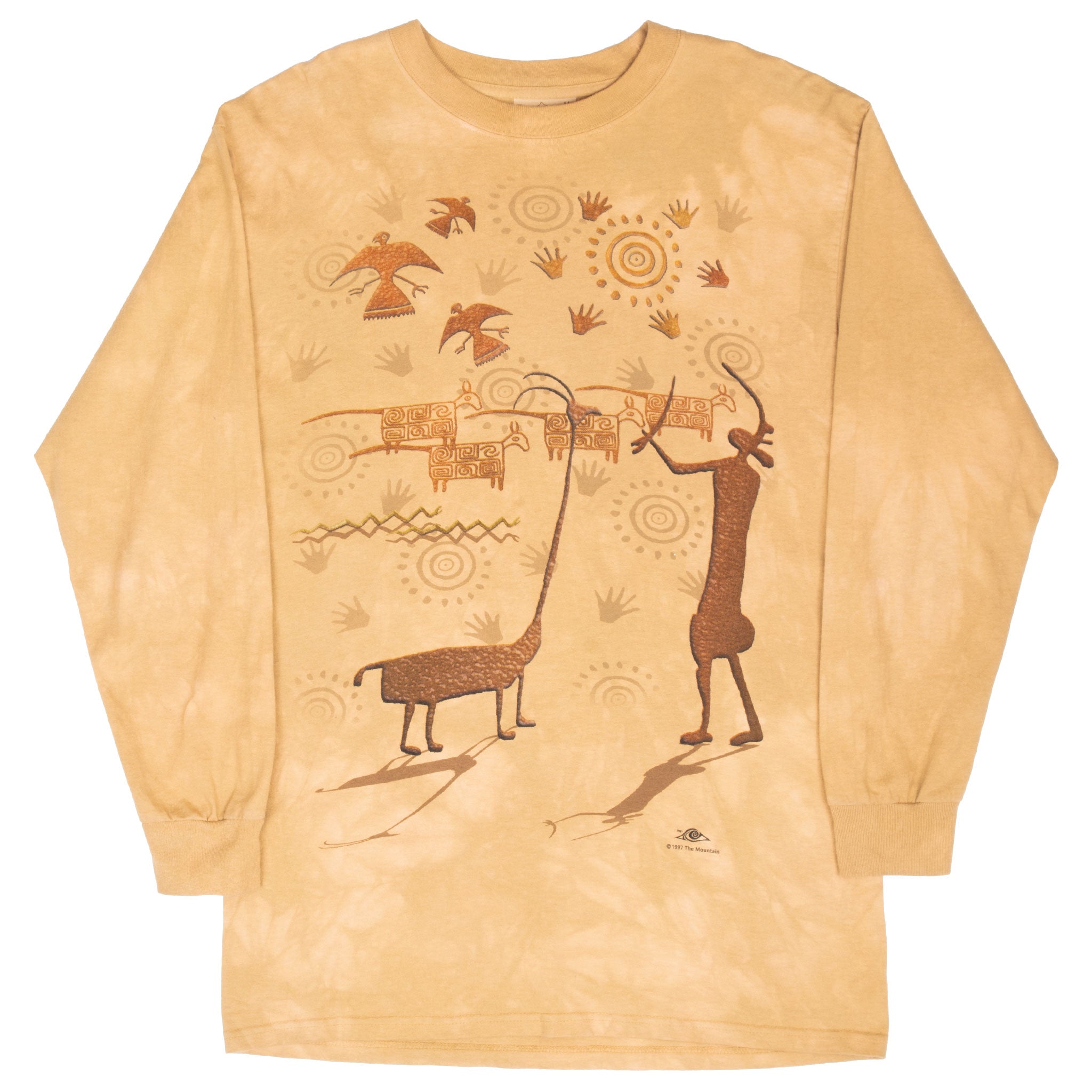 Vintage The Mountain Primitive Painting Long Sleeve Tee Shirt 1997 Size Medium