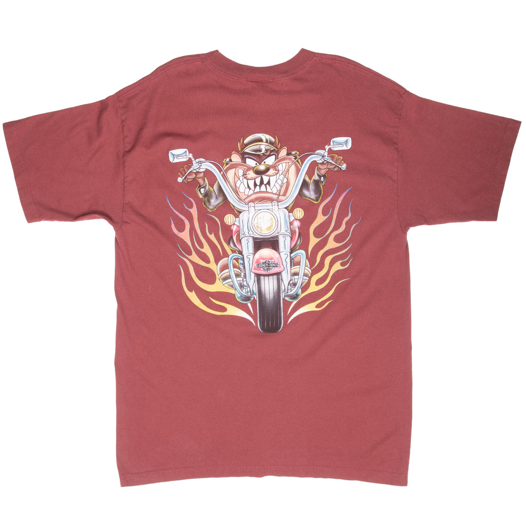 Vintage Looney Tunes Taz Biker Harley Davidson Tee Shirt 1998 Size XL Made In Usa