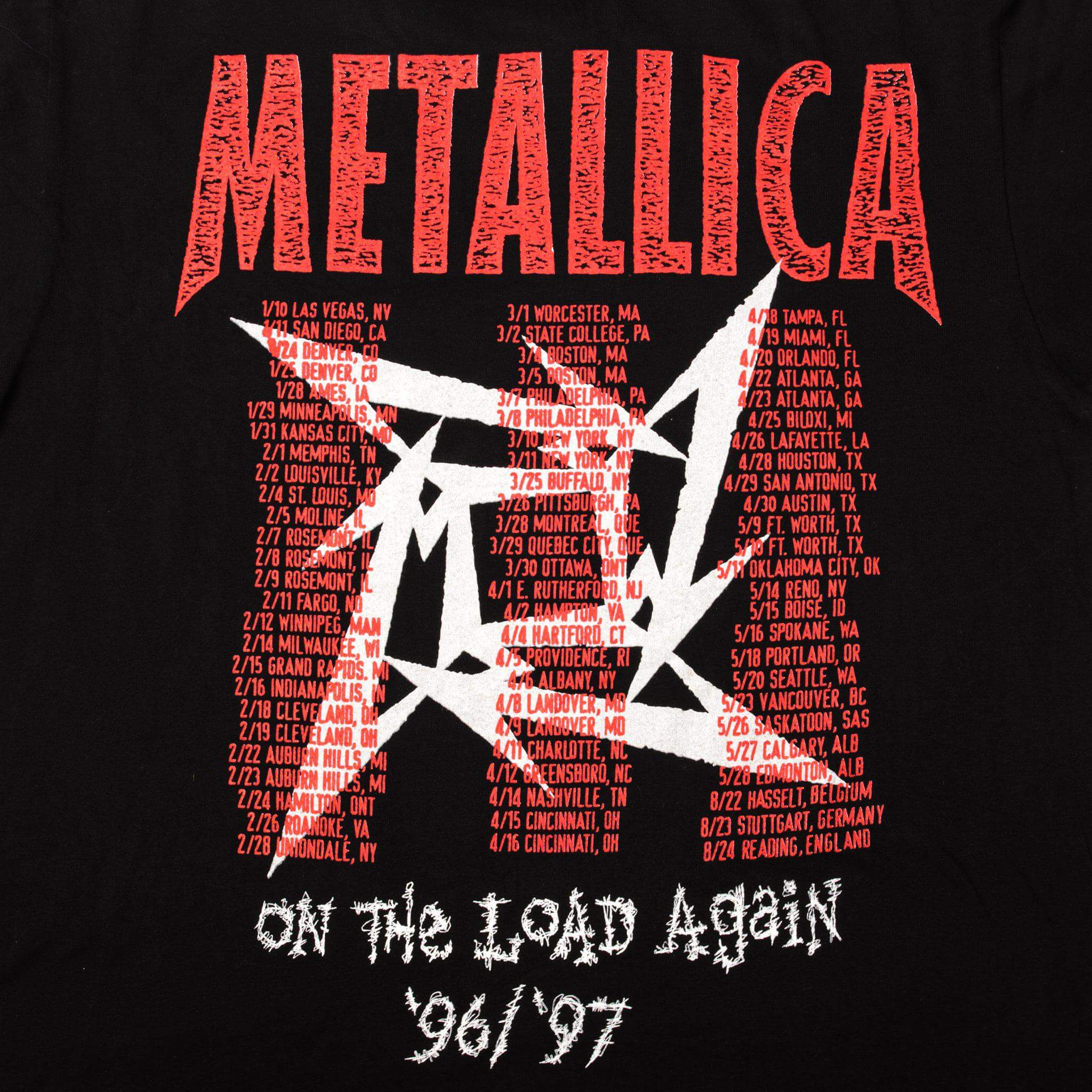 VINTAGE METALLICA ON THE LOAD AGAIN TOUR TEE SHIRT 1996 SIZE LARGE