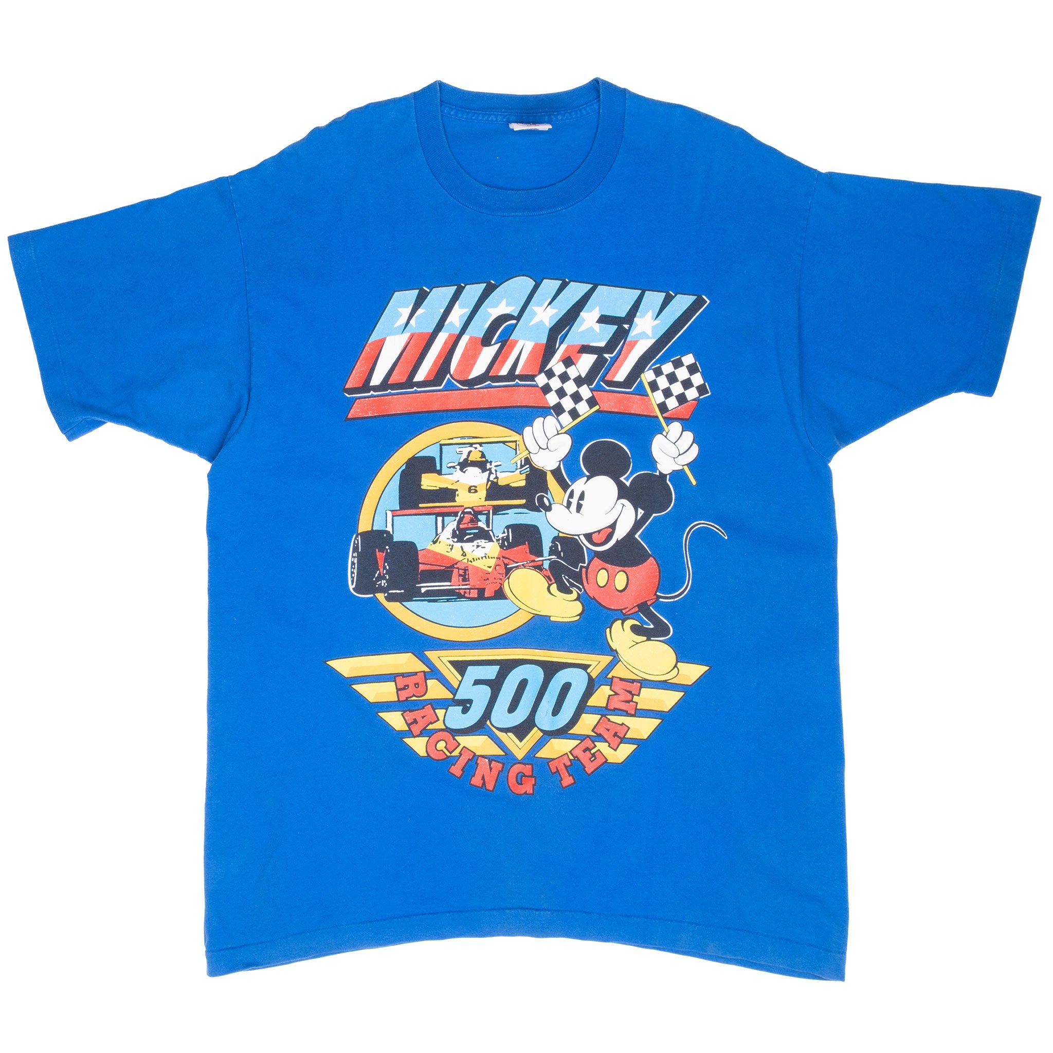Vintage Mickey Mouse Indy 500 Indy Car Racing Team Tee Shirt Size XL 1990S Made In Usa With Single Stitch Sleeves