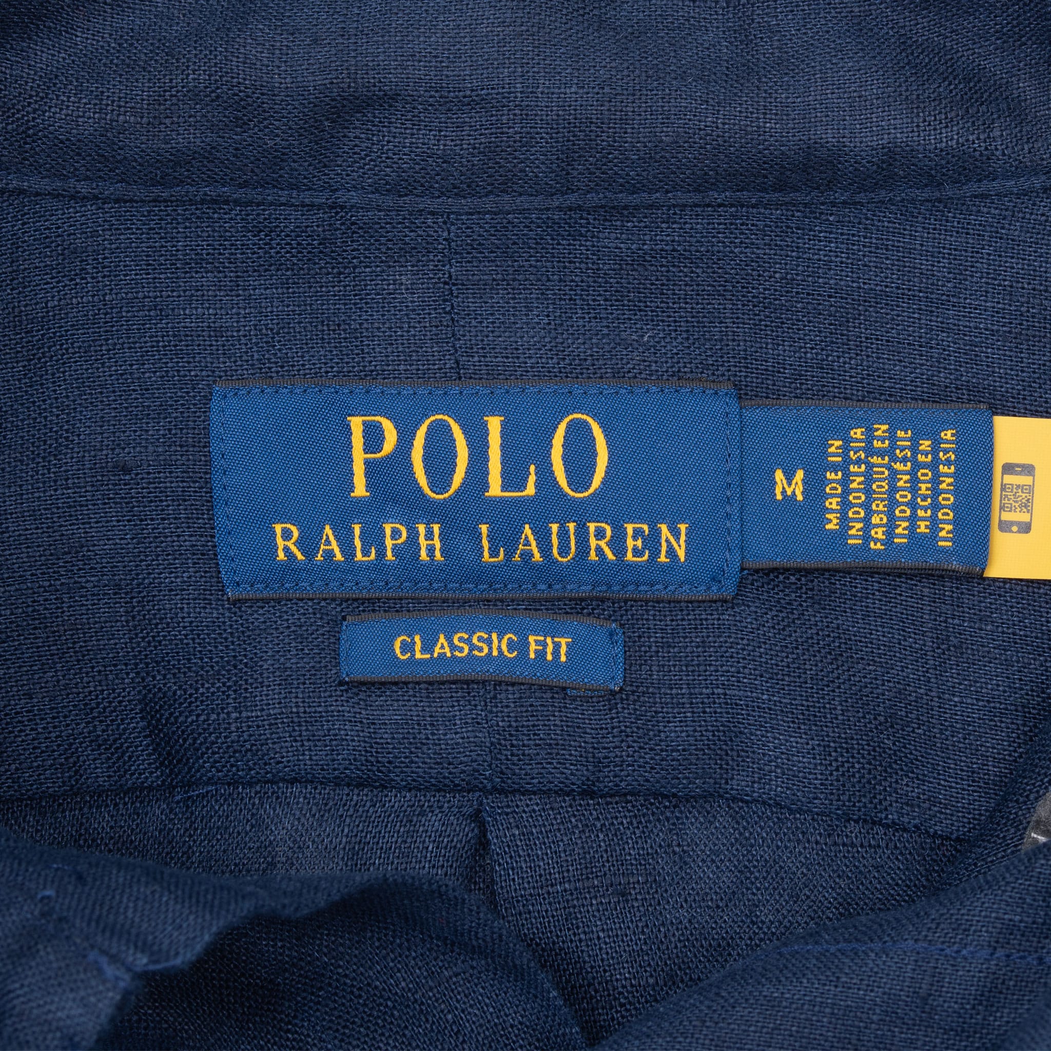 VINTAGE POLO RALPH LAUREN NAVY BLUE LINEN SHIRT SIZE MEDIUM