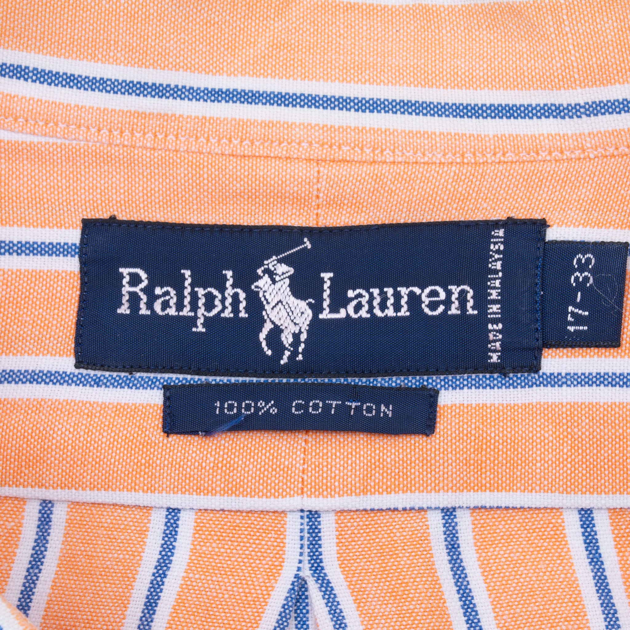 VINTAGE POLO RALPH LAUREN PEACH BLUE STRIPED SHIRT 1990S SIZE 17X33 XL
