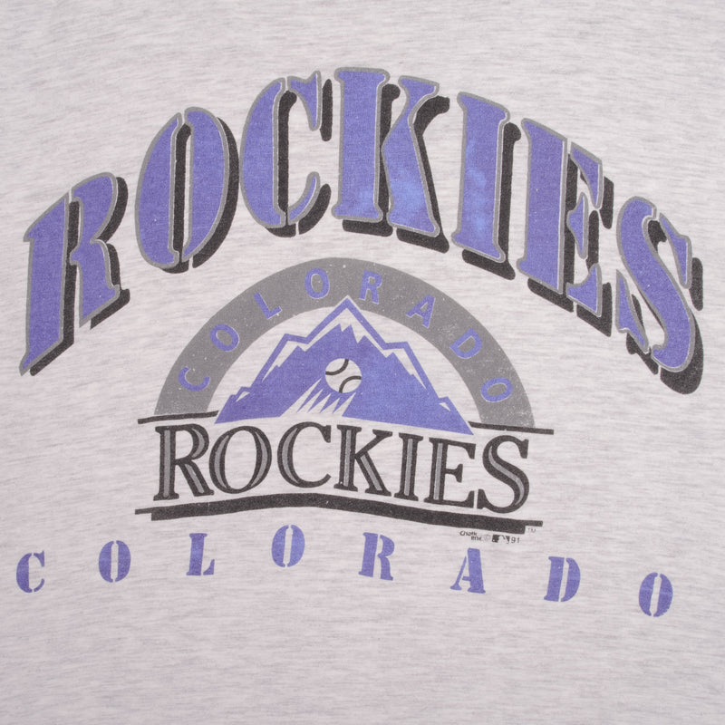 Vintage Black MLB Colorado Rockies Tee Shirt 1991 Size Large Made In USA With Single Stitch Sleeves