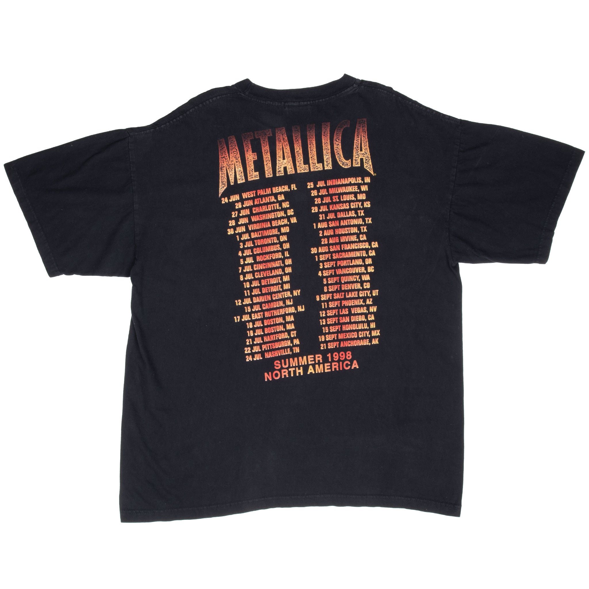 Vintage Metallica North America Summer Tour 1998 Tee Shirt Size XL