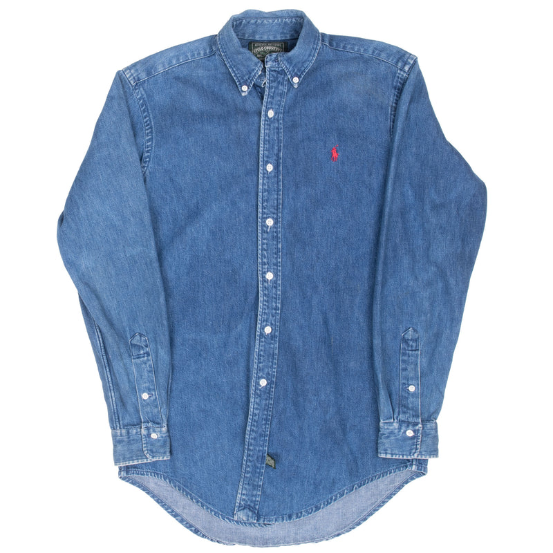 Vintage Ralph Lauren Blue Denim Shirt 1990S Size Small Made In Usa