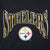 Close-up of embroidered Steelers lettering and Pittsburgh Steelers logo