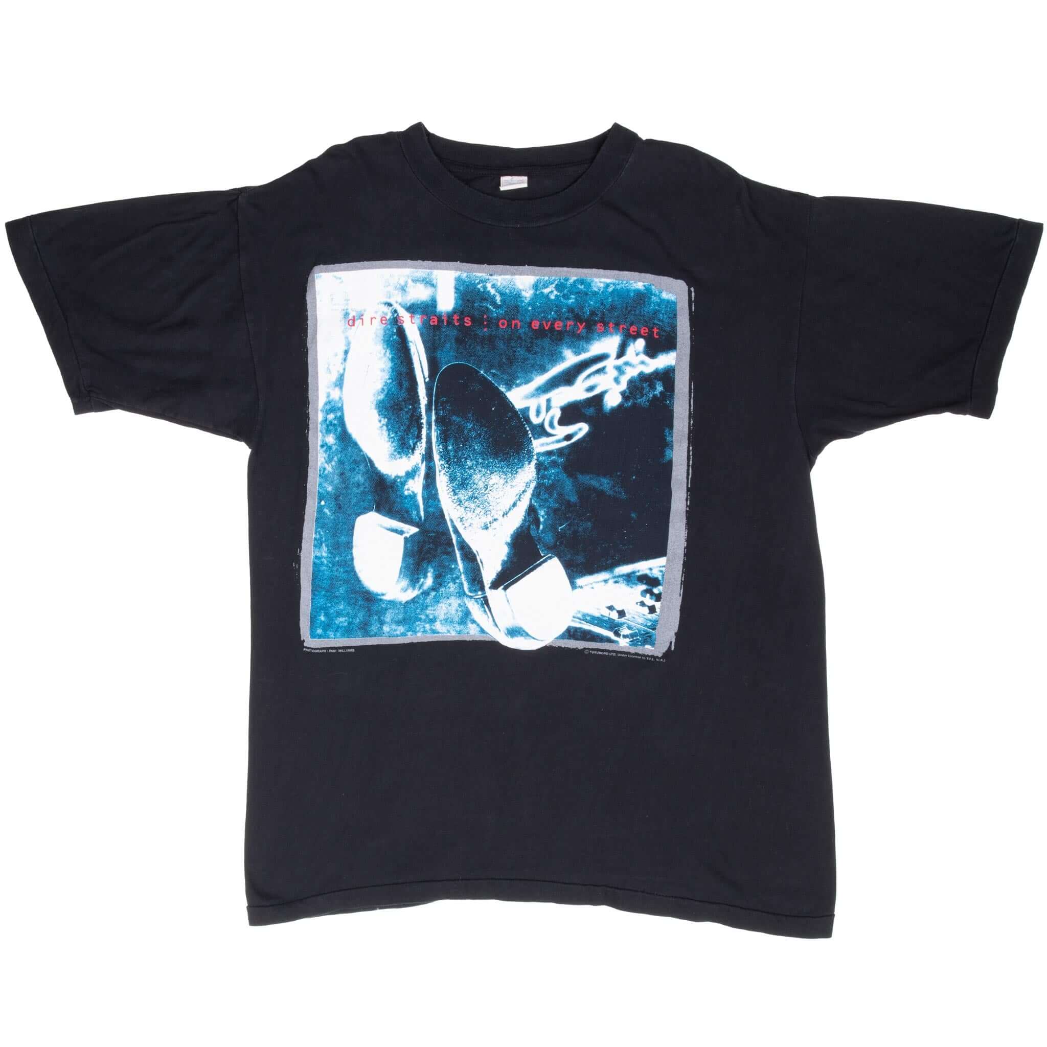 Vintage Dire Straits European Tour 1991 Tee Shirt Size Large With Single Stitch Sleeves