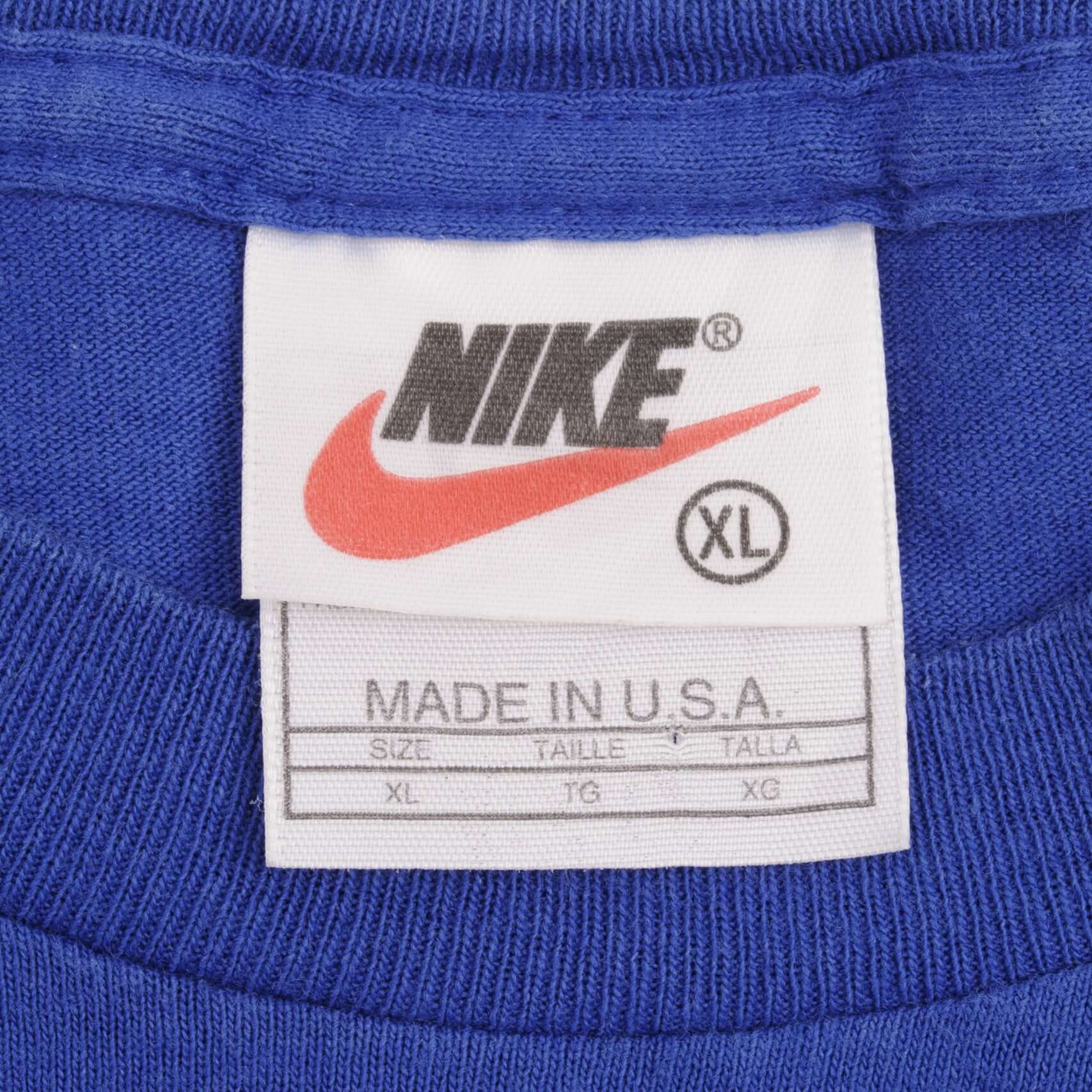 Vintage Nike Classic Swoosh Blue Tee Shirt Size 1990s Size XL Made In USA